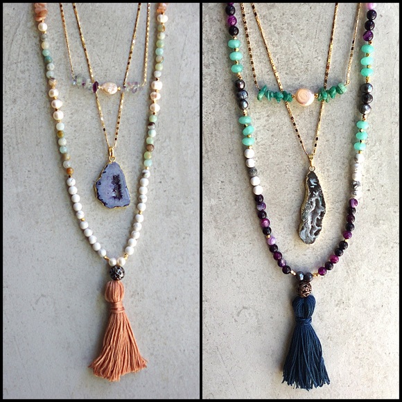 Gemstone tassel necklaces necklace boho style - Picture 2 of 4