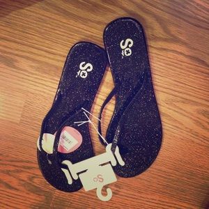 Black Glitter Flip Flops