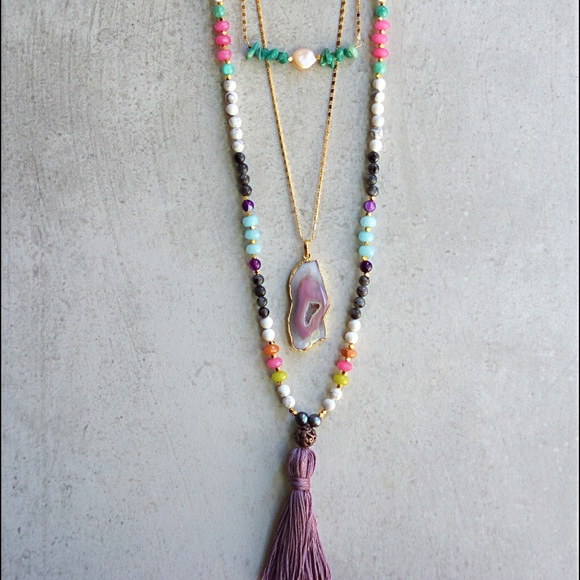 Gemstone tassel necklaces boho jewelry - Picture 3 of 4
