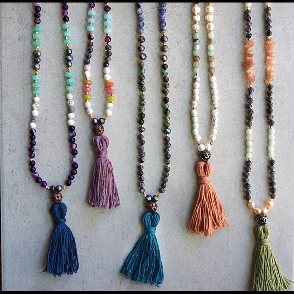 Gemstone tassel necklaces boho jewelry - Picture 4 of 4