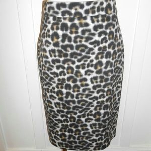 Silk Cotton Leopard Print Pencil Skirt