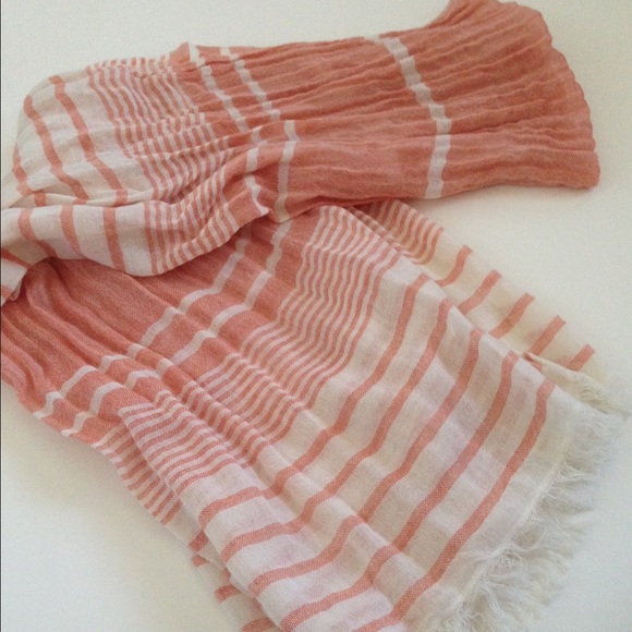 Coral striped scarf