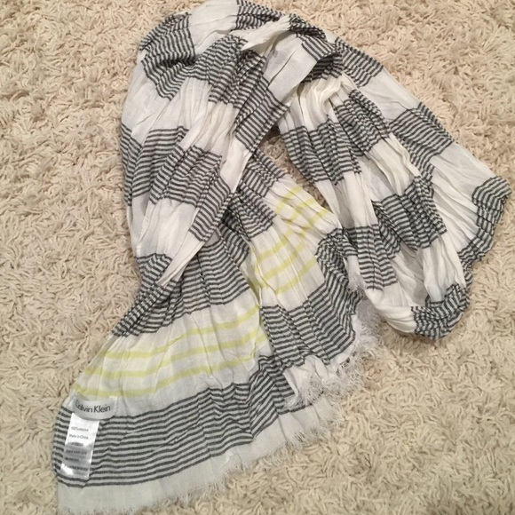 Calvin Klein Accessories - Calvin Klein scarf white/grey stripe/green accent