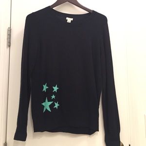 J Crew Navy Blue Sweater with Turquoise Stars