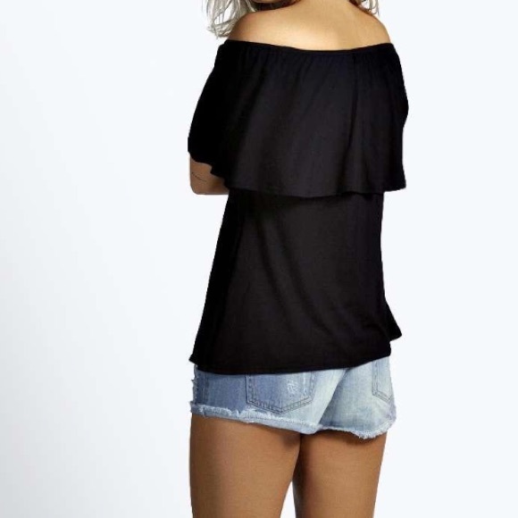 ✋🏻SOLD🎉HOST PICK🎉Off-Shoulder Navy Viscose Top - Picture 2 of 4