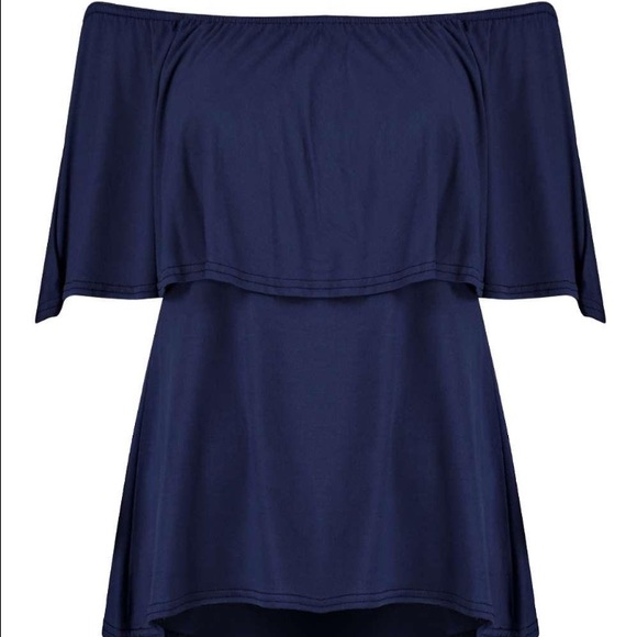 ✋🏻SOLD🎉HOST PICK🎉Off-Shoulder Navy Viscose Top - Picture 4 of 4