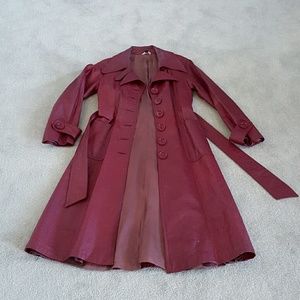 Rare Gorgeous Vintage Red Leather Trench Coat