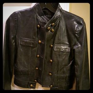 Cropped Leather Military Style Jacket