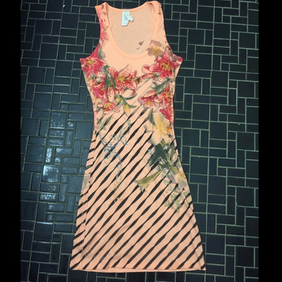 🔱 ORANGE FLORAL GITTED DRESS🔱 - Picture 1 of 2