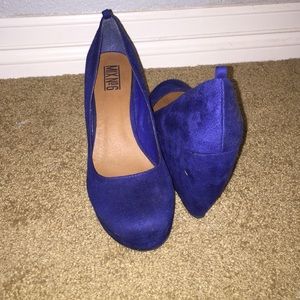 Blue suede wedges