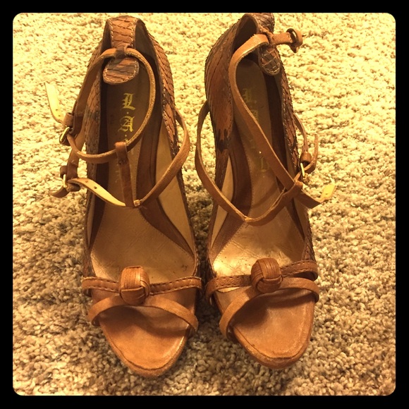 LAMB tan Leather scrappy heels