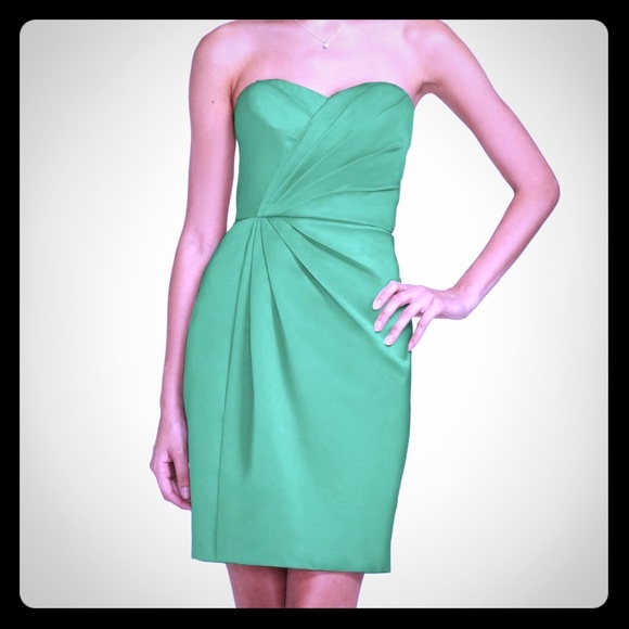 Short Strapless Satin Dress With Pleating