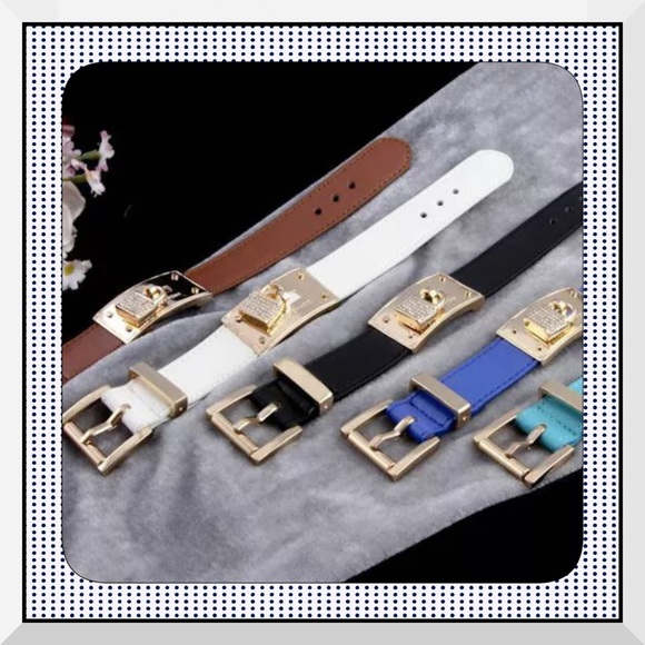 NEW White Leather Band Pave Crystal Lock Bracelet - Picture 3 of 4