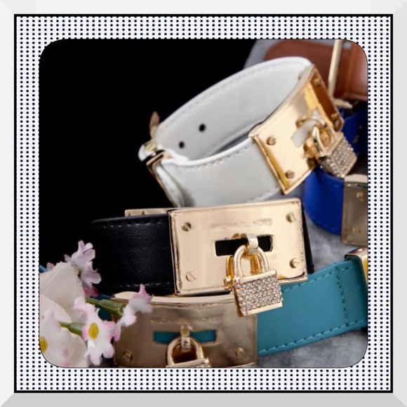 NEW White Leather Band Pave Crystal Lock Bracelet - Picture 2 of 4