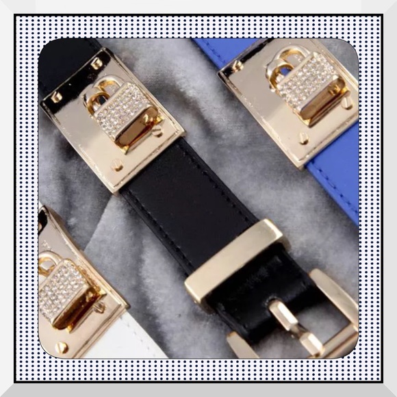 NEW White Leather Band Pave Crystal Lock Bracelet - Picture 4 of 4