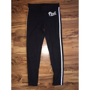 PINK Black Leggings with White Side Stripes