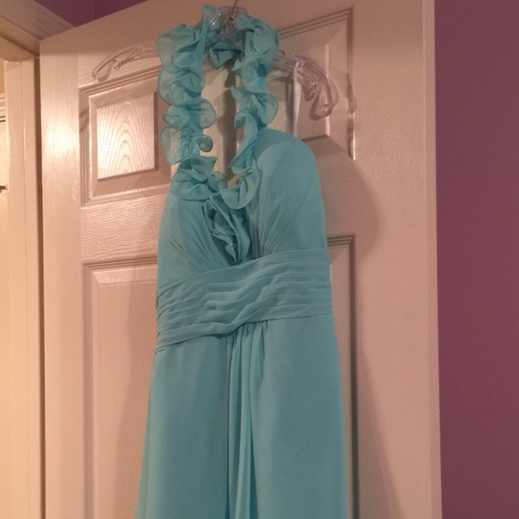 Knee length light teal formal cocktail dress