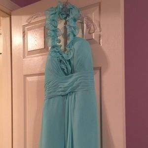 Knee length light teal formal cocktail dress