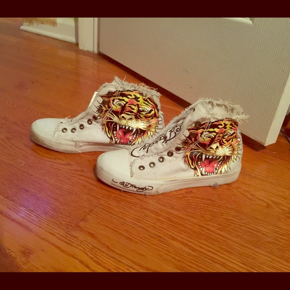 Ed Hardy White Converse Sneakers