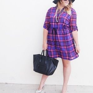 Adrianna Papell Dresses - Purple & Pink Plaid Shirt Dress Adrianna Papell Dresses - Purple & Pink Plaid Shirt Dress