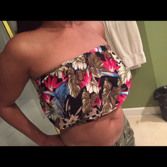 Topshop Tropical Print Bandeau Top