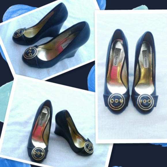 Steve Madden Black Trea Wedges, 3.5" heel