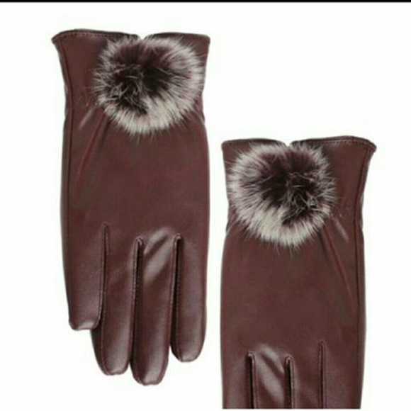 Pom  Pom Faux Leather Gloves Only 2 Pair Left