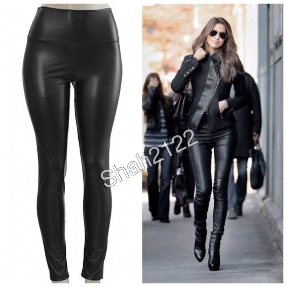 Leather Leggings High Waist LINED Tummy Control - Picture 2 of 4