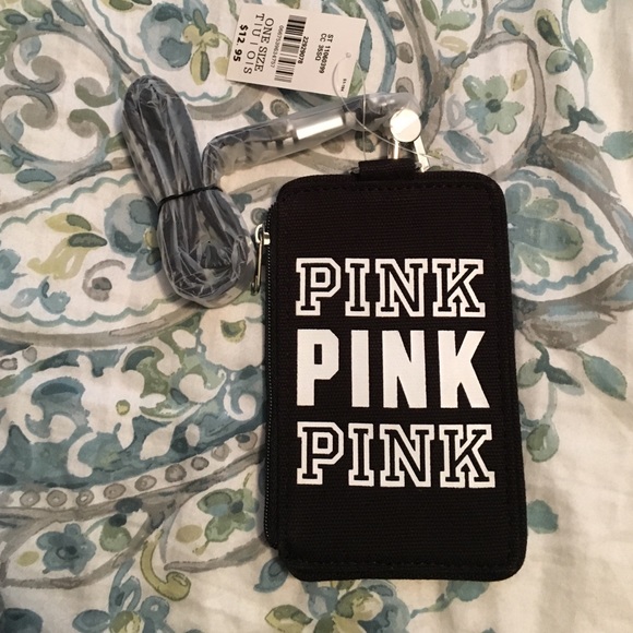 VS PINK - lanyard (black&white) card holder/zipper