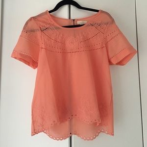 Scalloped coral blouse