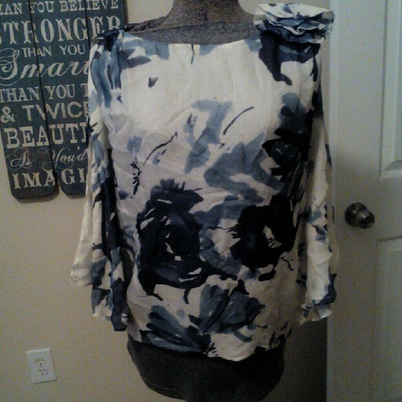 Small white and blue flowy sleeveless top