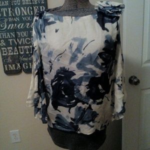 Small white and blue flowy sleeveless top