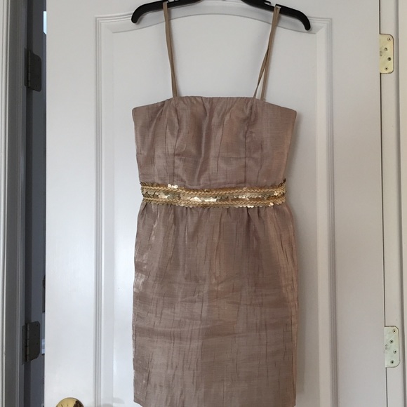 Tahari evening dress, beige chiffon.