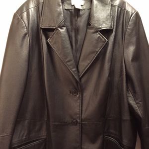 Kim Rogers Black Leather blazer/ 3/4 coat!