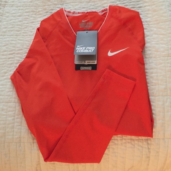 Long-Sleeve Tangerine Nike Pro Combat Dri-Fit