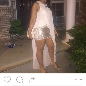 Beige dress with gold sequin slip