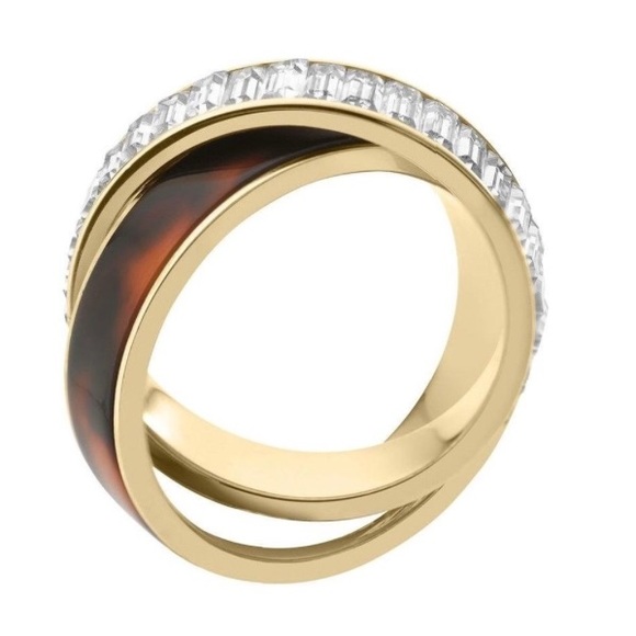 Michael Kors Tortoise & Gold Crystal Double Ring