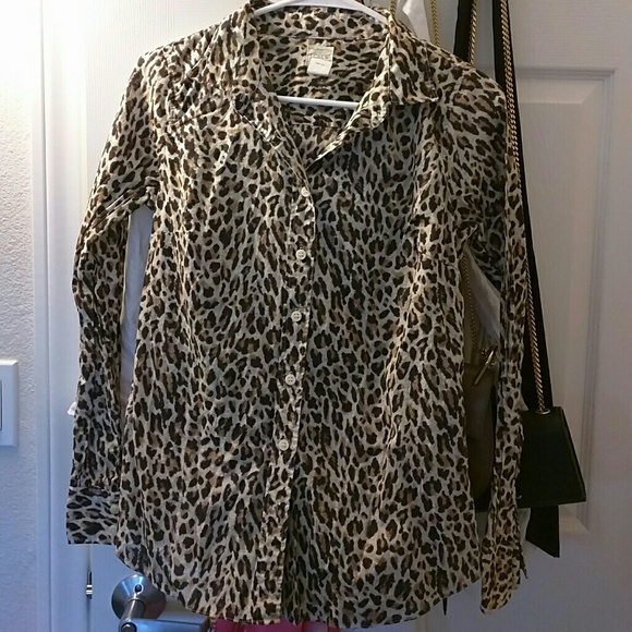 J Crew Leopard Print Button Down Shirt