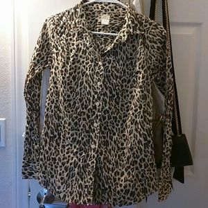 J Crew Leopard Print Button Down Shirt