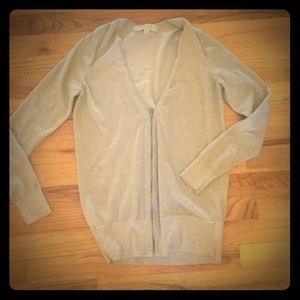 Metallic Silver Zip Up Cardigan