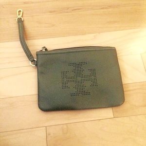Tory Burch Perf Logo Leather Zip Pouch w Strap