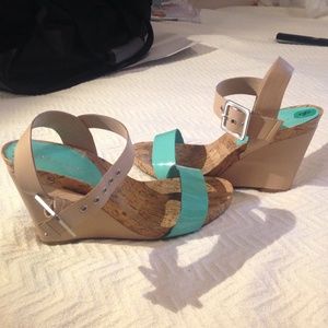 Beige and aqua - wedges