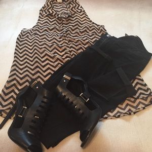 Black/tan Sheer Blouse