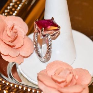 .925 SS Radiant Cut Pink Engagement Ring