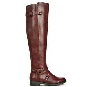Burgundy knee high boots