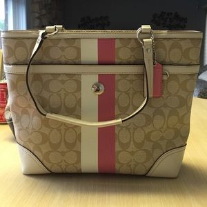 Coach purse pink and white striped