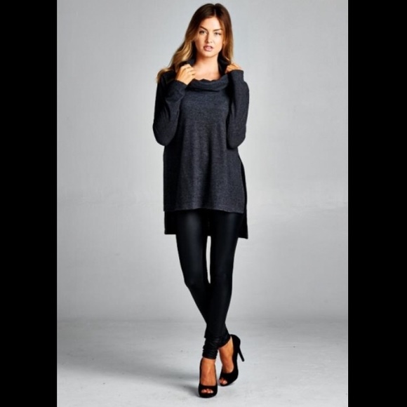 ❣️SALE❣️🇺🇸Charcoal Cowl Neck Top - Picture 2 of 4