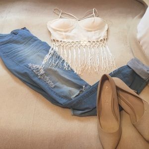 Off white crop top with string detail - medium