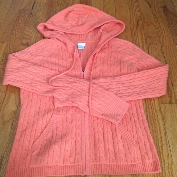 Aqua 100% cashmere cable knit Zip hoodie