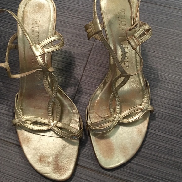 White House black market gold strapped wedge